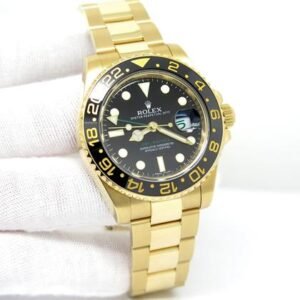 18K Yellow Gold with Black Dial